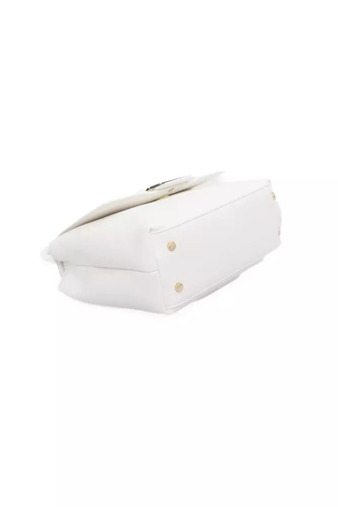 Baldinini Trend Elegant White Shoulder Flap Bag with Golden Accents