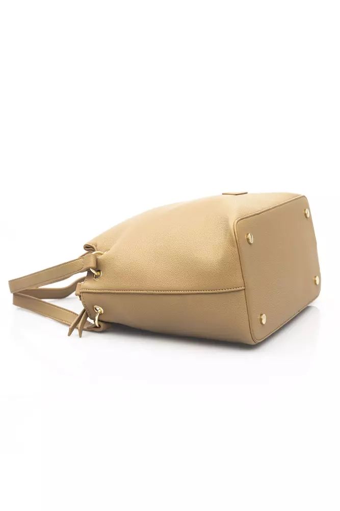 Baldinini Trend Beige Zip Shoulder Bag with Golden Details