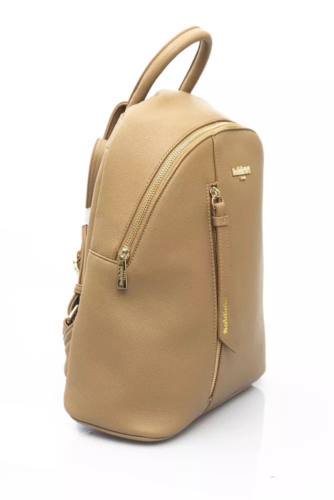 Baldinini Trend Elegant Beige Backpack with Golden Accents