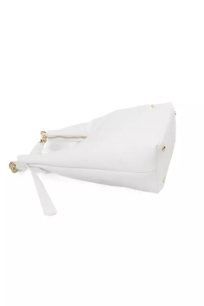 Baldinini Trend Chic White Shoulder Bag with Golden Accents