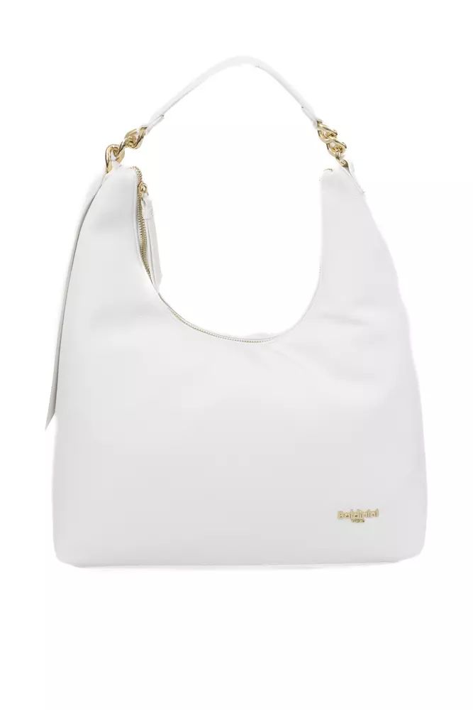 Baldinini Trend Chic White Shoulder Bag with Golden Accents