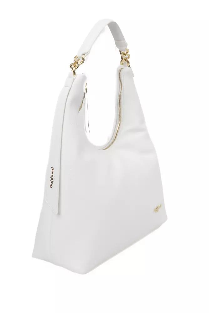 Baldinini Trend Chic White Shoulder Bag with Golden Accents