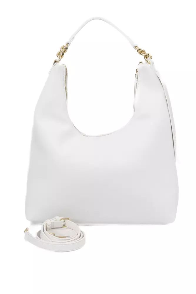 Baldinini Trend Chic White Shoulder Bag with Golden Accents