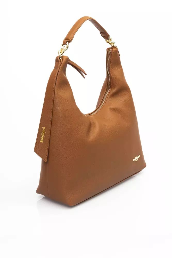 Baldinini Trend Chic Brown Shoulder Bag with Golden Accents