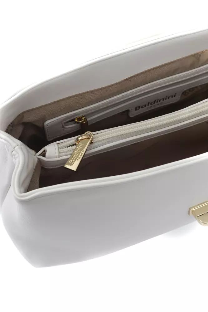 Baldinini Trend Chic White Shoulder Bag with Golden Accents