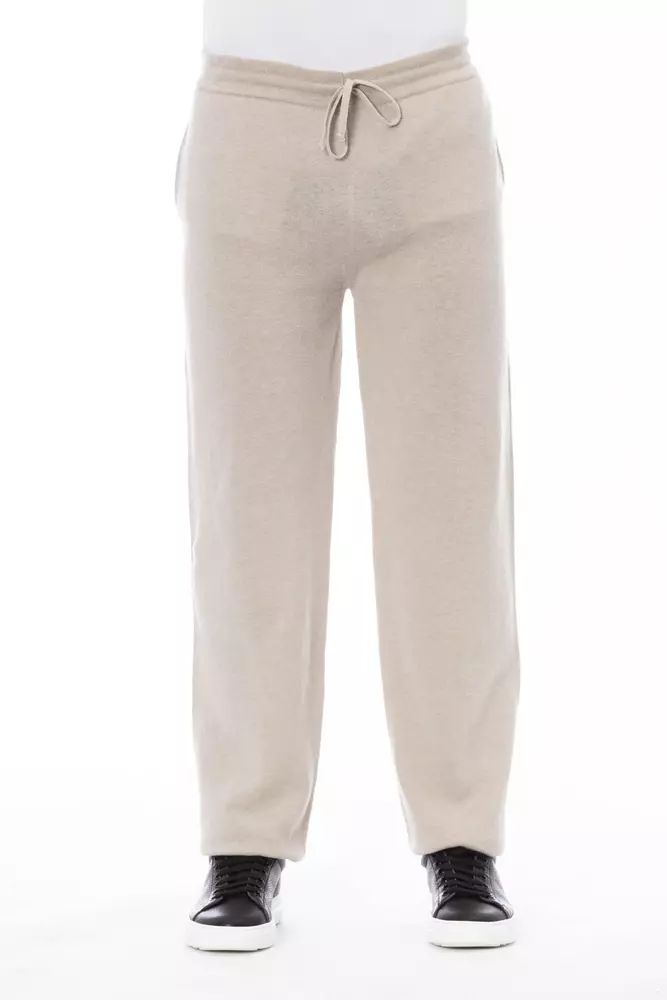 Alpha Studio Chic Beige Drawstring Trousers for Men