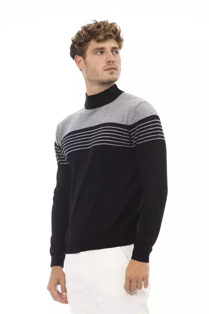 Alpha Studio Elegant Black Mock Neck Sweater