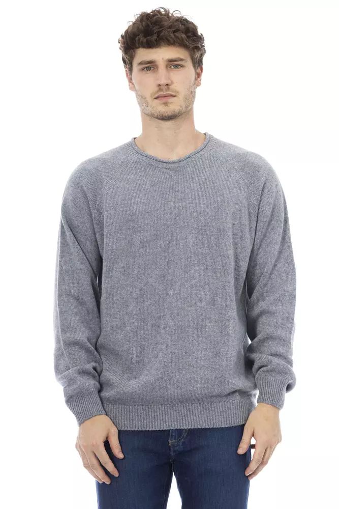 Alpha Studio Light Blue Casual Elegance Crewneck Sweater