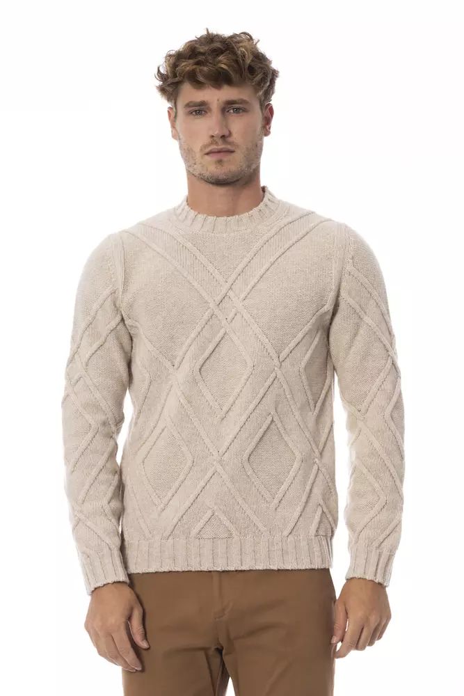 Alpha Studio Sophisticated Crewneck Sweater in Beige Tone