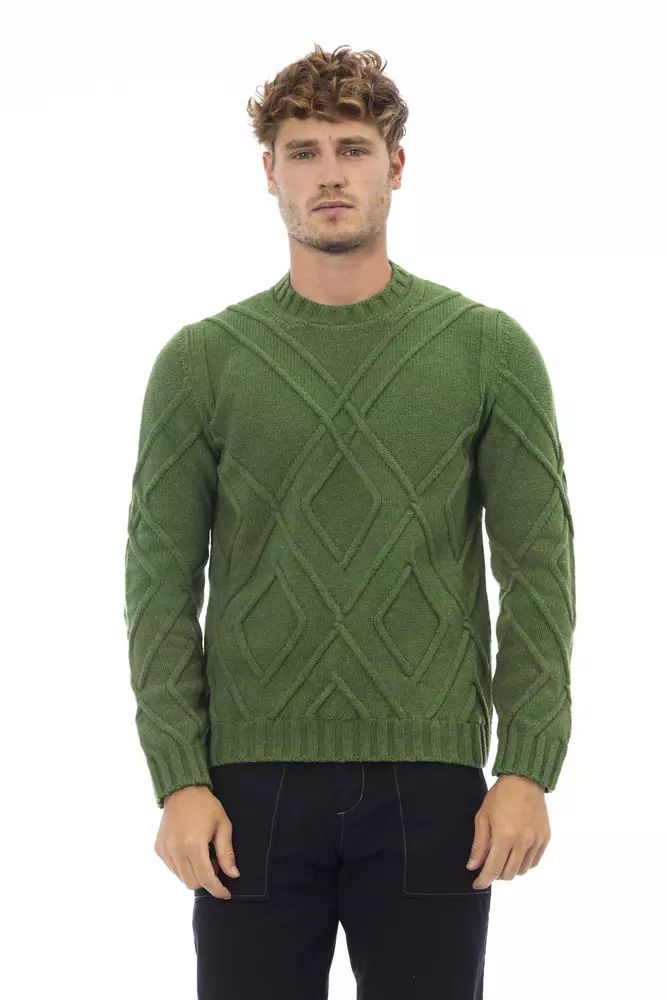 Alpha Studio Elegant Green Crewneck Alpaca Blend Sweater