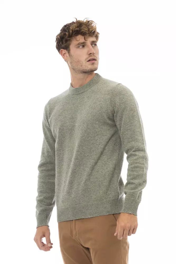 Alpha Studio Elegant Crewneck Wool Sweater in Lush Green