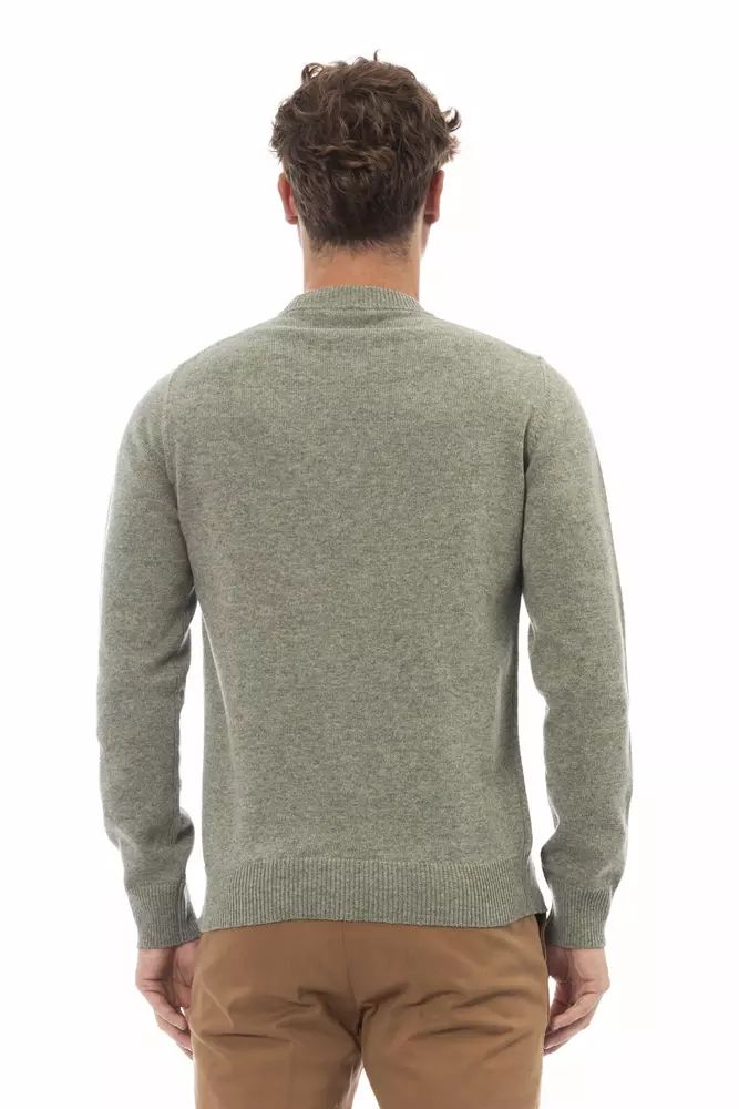 Alpha Studio Elegant Crewneck Wool Sweater in Lush Green