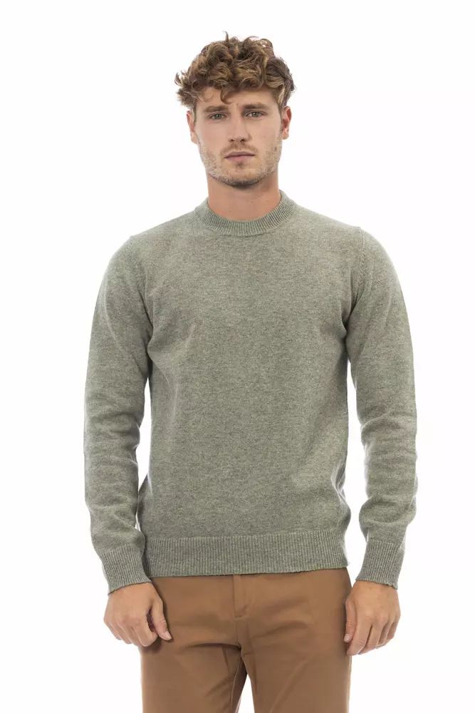 Alpha Studio Elegant Crewneck Wool Sweater in Lush Green