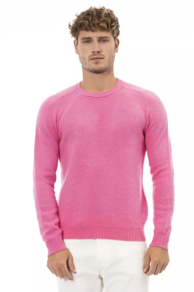 Alpha Studio Elegant Crewneck Long Sleeve Pink Sweater