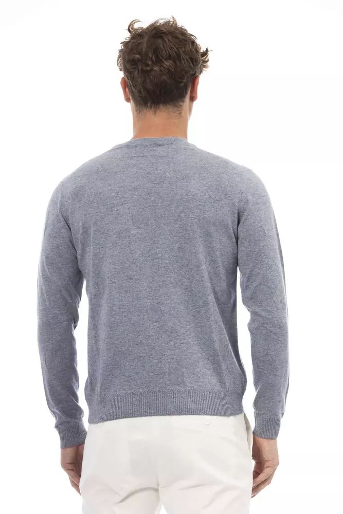 Alpha Studio Elegant Light Blue Crewneck Sweater