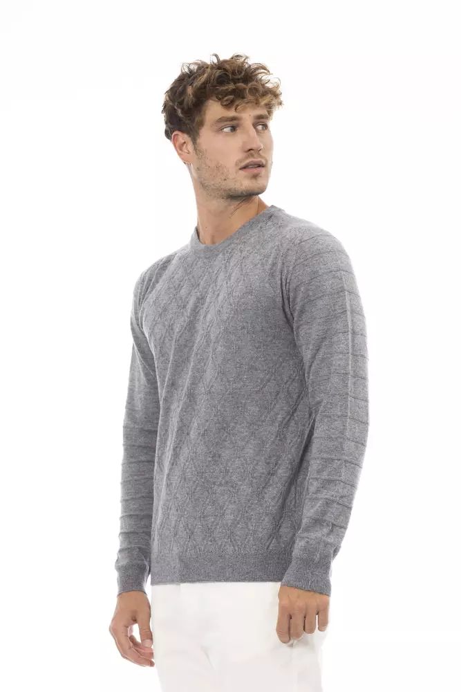 Alpha Studio Elegant Gray Crewneck Sweater in Luxe Blend