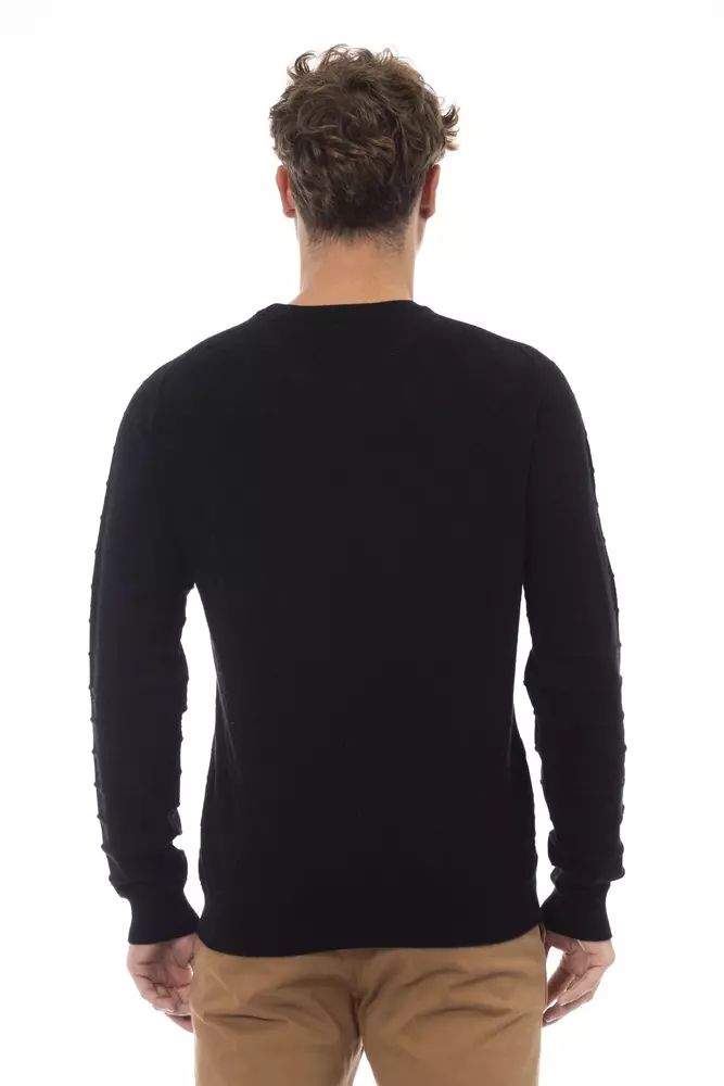 Alpha Studio Elegant Crewneck Sweater in Black