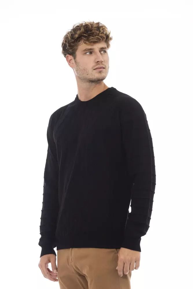 Alpha Studio Elegant Crewneck Sweater in Black