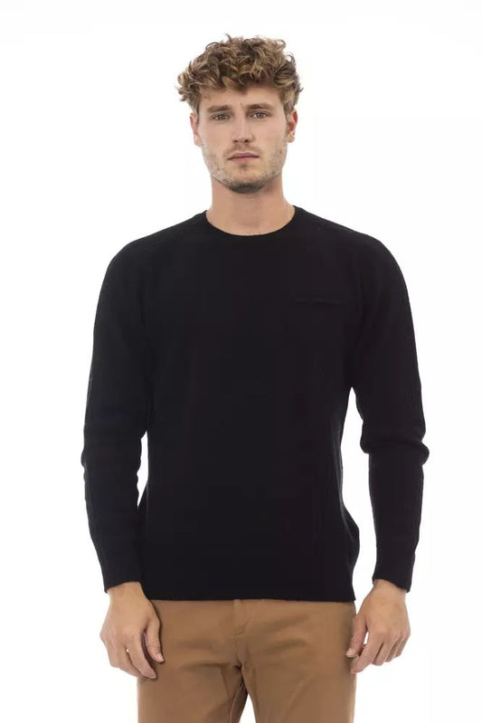 Alpha Studio Elegant Crewneck Pocket Sweater in Black