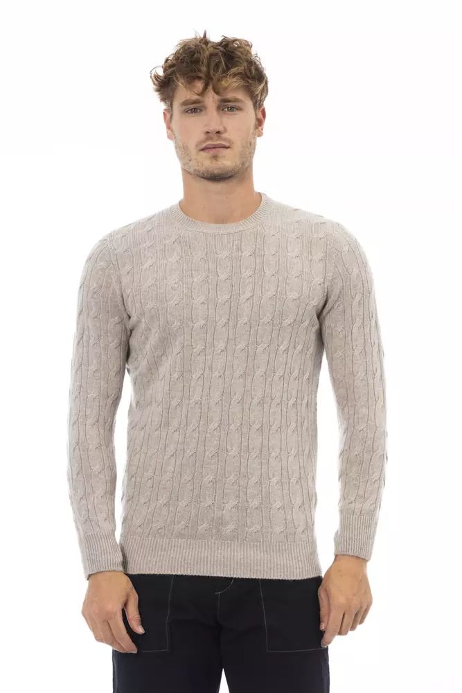 Alpha Studio Classic Beige Crewneck Luxury Sweater