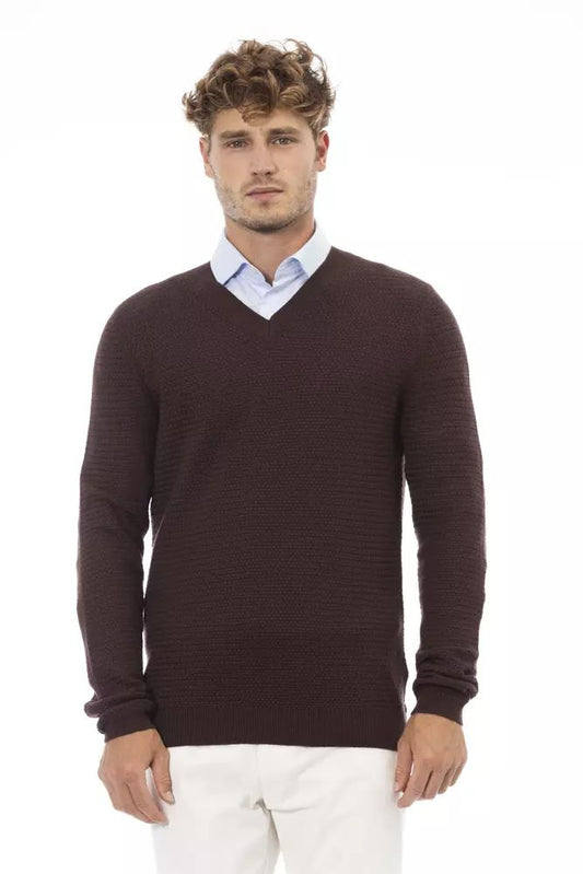 Alpha Studio Classic V-Neck Merino Wool Sweater - Sumptuous Brown