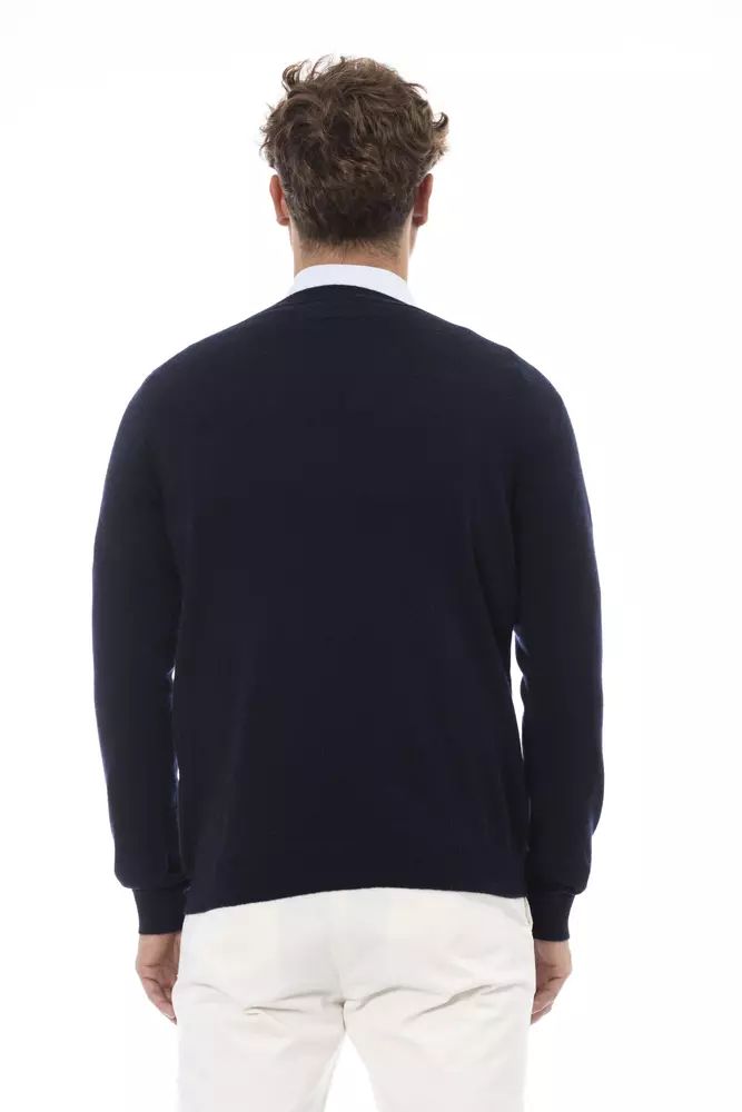 Alpha Studio Sumptuous V-Neck Blue Sweater for Elegant Evenings