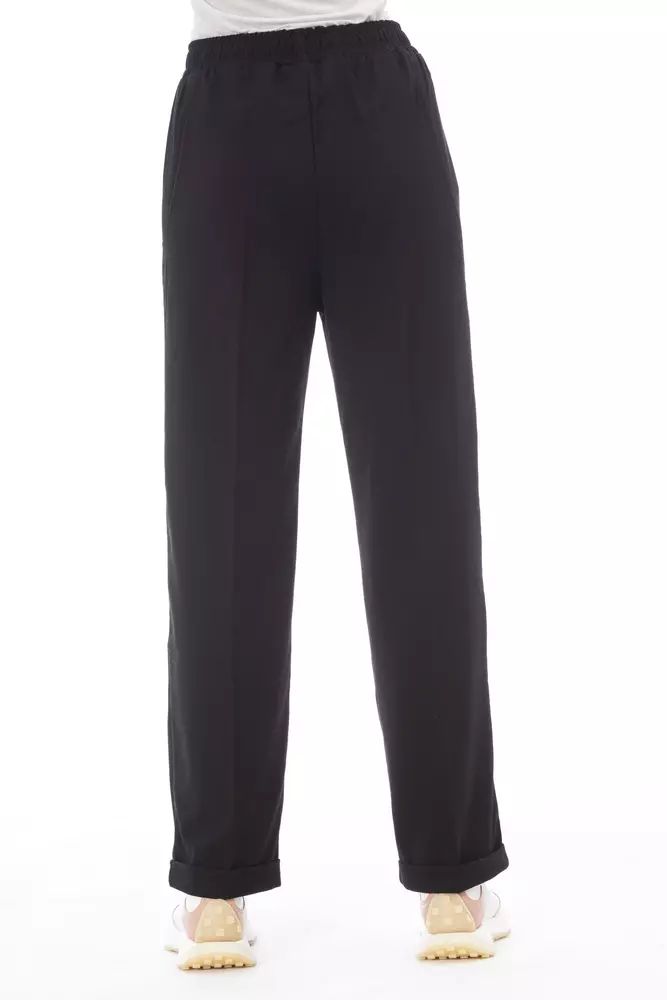 Alpha Studio Elegant Black Trousers With Side Welt Pockets