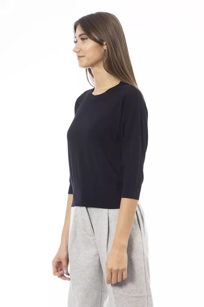 Alpha Studio Elegant Blue Short Sleeve Sweater