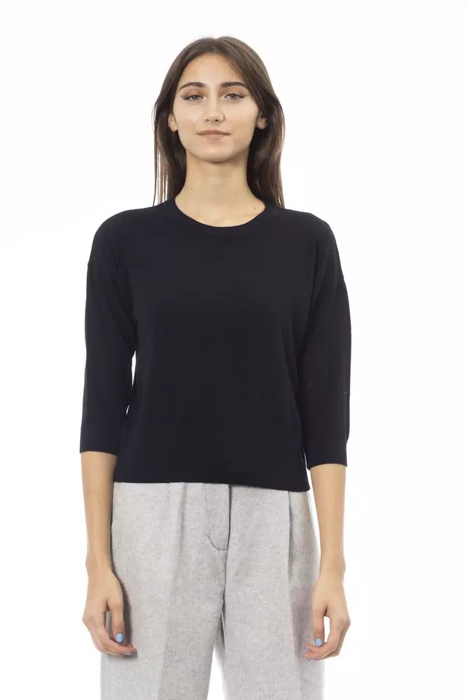 Alpha Studio Elegant Blue Short Sleeve Sweater