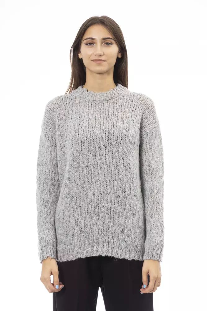 Alpha Studio Elegant Gray Crew Neck Sweater