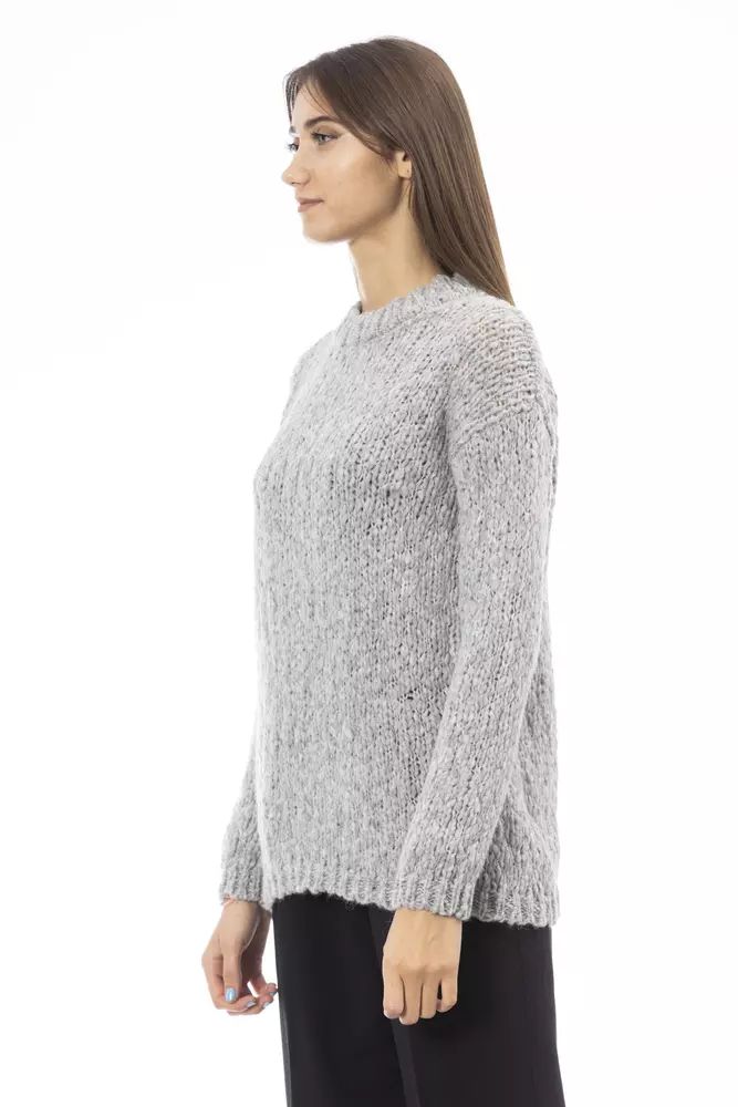 Alpha Studio Elegant Gray Crew Neck Sweater