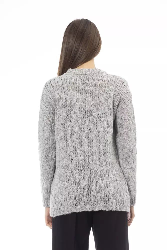 Alpha Studio Elegant Gray Crew Neck Sweater