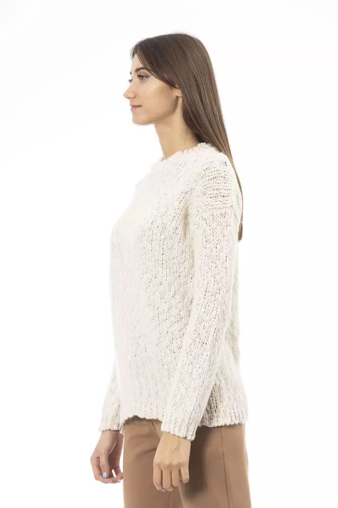 Alpha Studio Elegant White Crew Neck Sweater