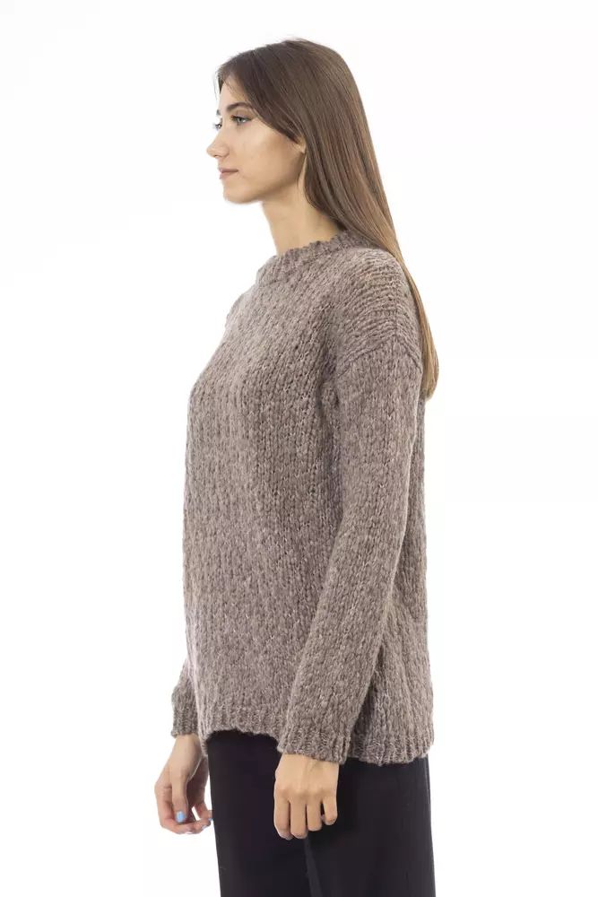 Alpha Studio Elegant Crew Neck Alpaca Blend Sweater