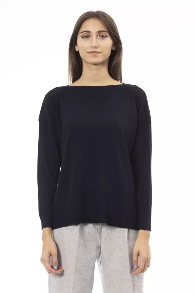 Alpha Studio Elegant Crew Neck Sweater in Opulent Blue