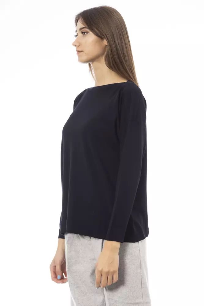 Alpha Studio Elegant Crew Neck Sweater in Opulent Blue