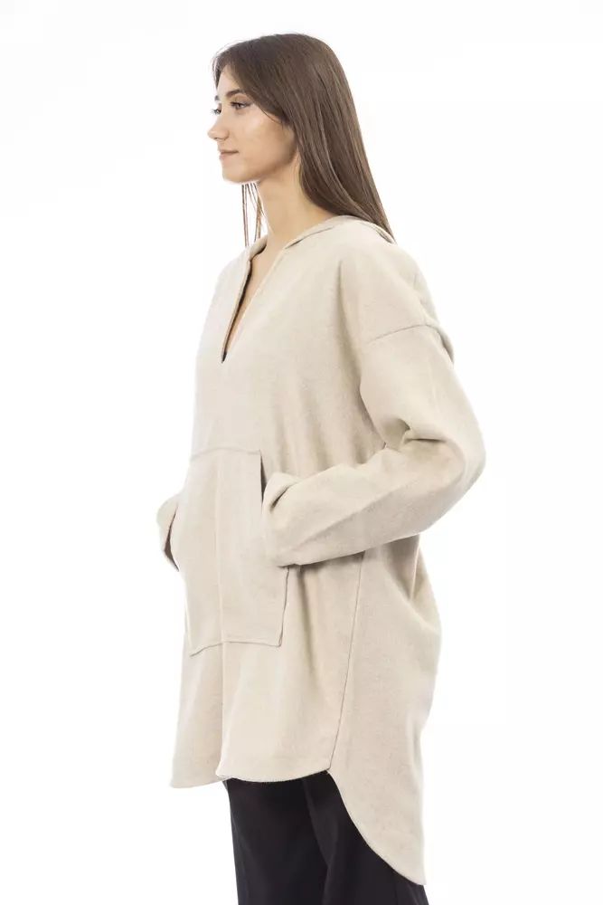 Alpha Studio Elegant Beige Hooded Long Sweater