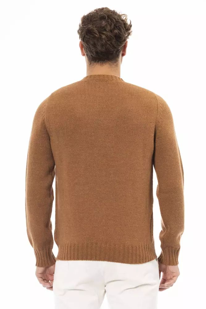 Alpha Studio Beige Alpaca Blend Crewneck Sweater for Men