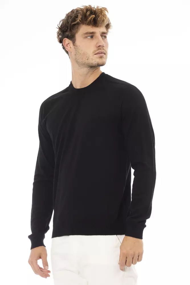 Alpha Studio Sleek Black Crewneck Sweater for Elegant Evenings