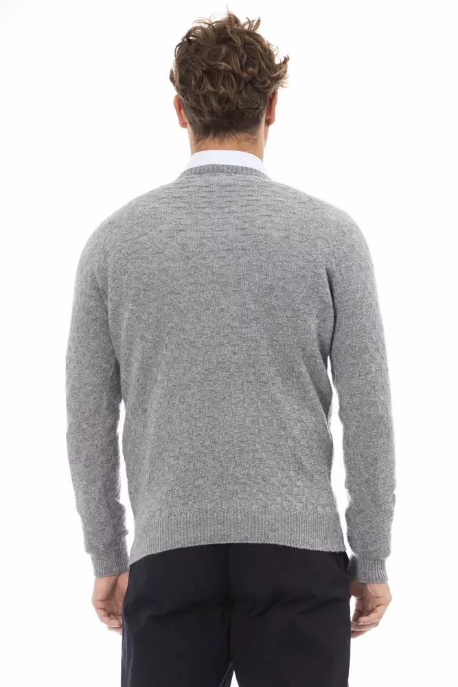 Alpha Studio Chic Gray V-Neck Cashmere-Blend Sweater