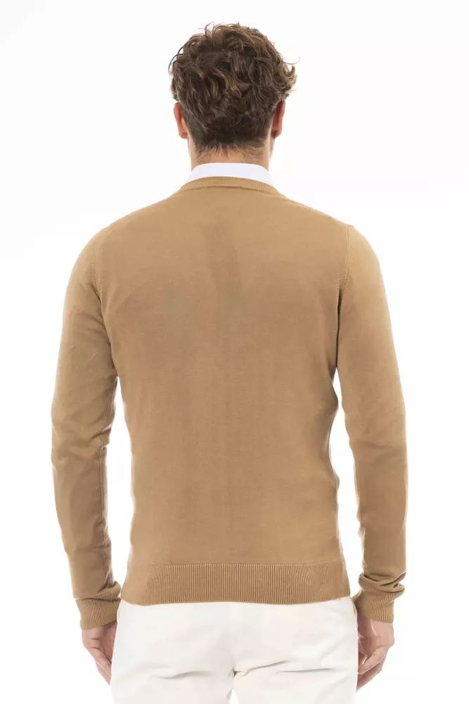 Baldinini Trend Beige V-Neck Modal Cashmere Sweater