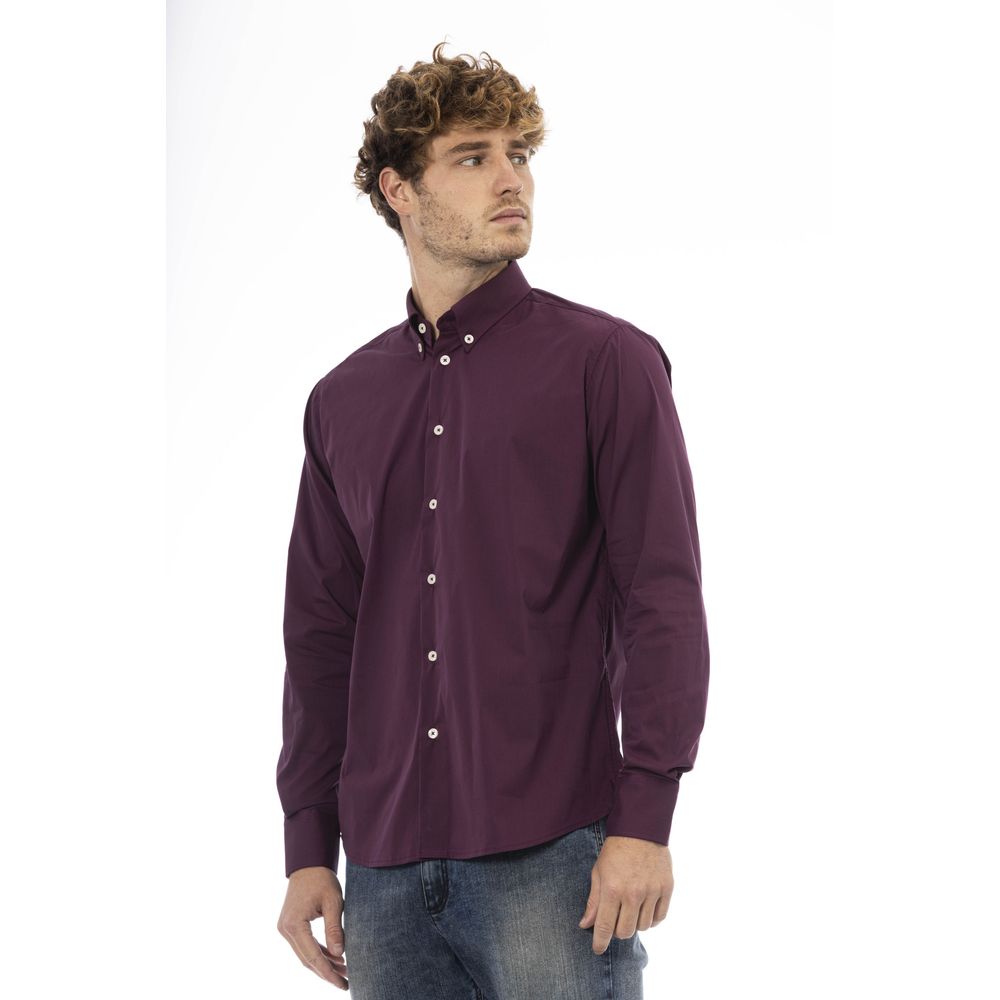 Baldinini Trend Burgundy Cotton Blend Button-Down Shirt