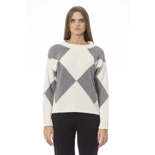 Baldinini Trend Chic Gray Ribbed Boat Neck Sweater