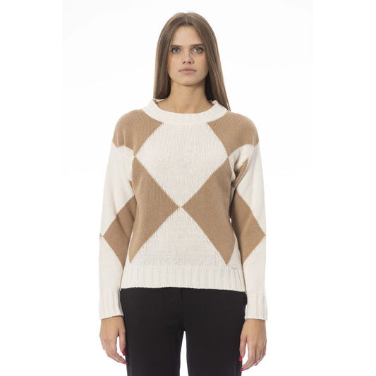 Baldinini Trend Elegant Beige Wool-Blend Boat Neck Sweater