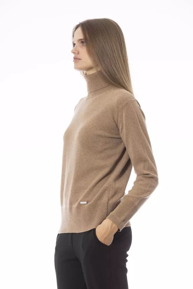 Baldinini Trend Chic Beige Wool-Cashmere Turtleneck Sweater