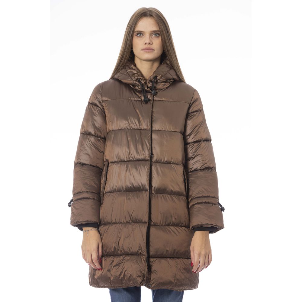 Baldinini Trend Chic Brown Down Jacket with Monogram Detail