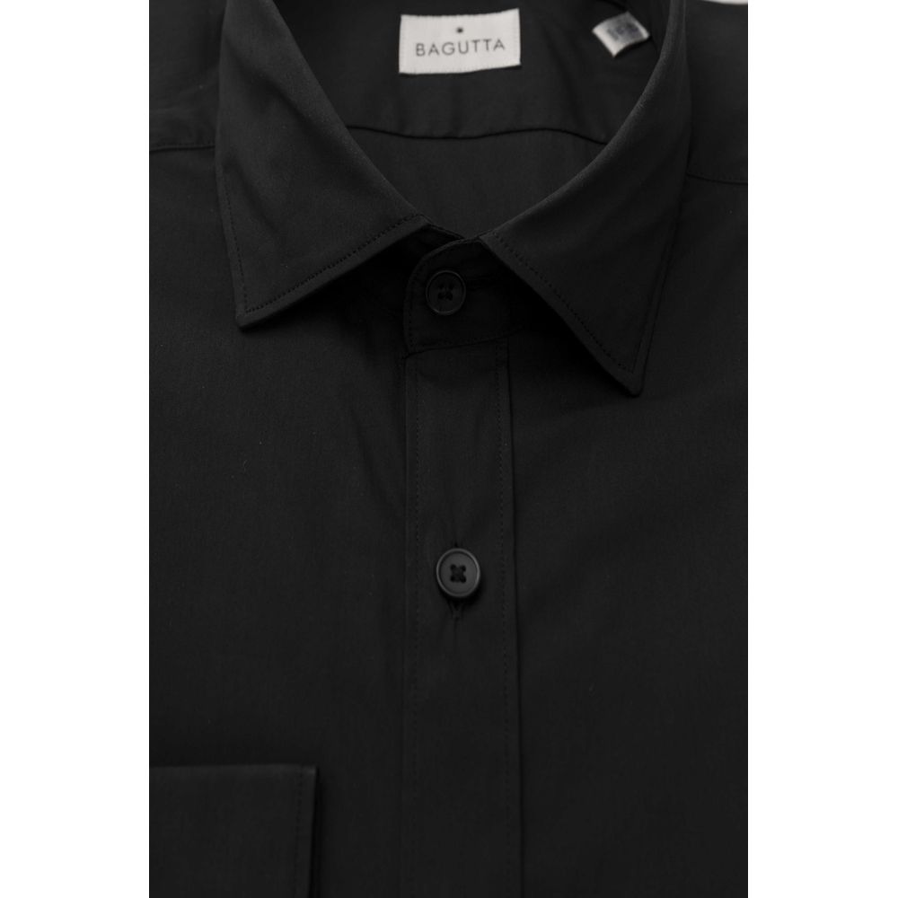 Bagutta Sleek Black Slim Fit French Collar Shirt