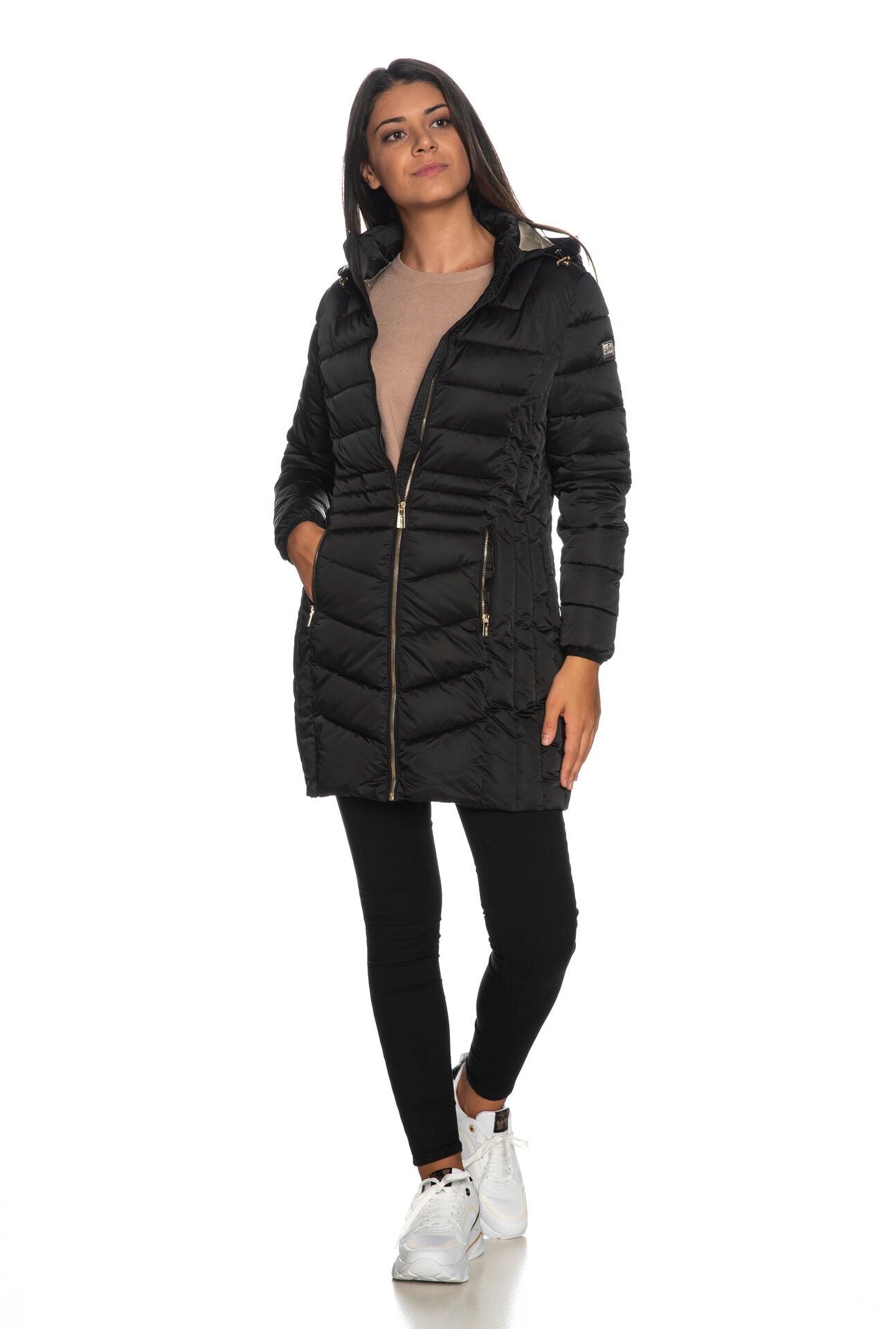 Yes Zee Chic Quilted Satin Puffer Jacket with Removable Hood