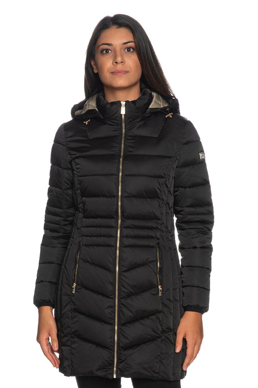 Yes Zee Chic Quilted Satin Puffer Jacket with Removable Hood