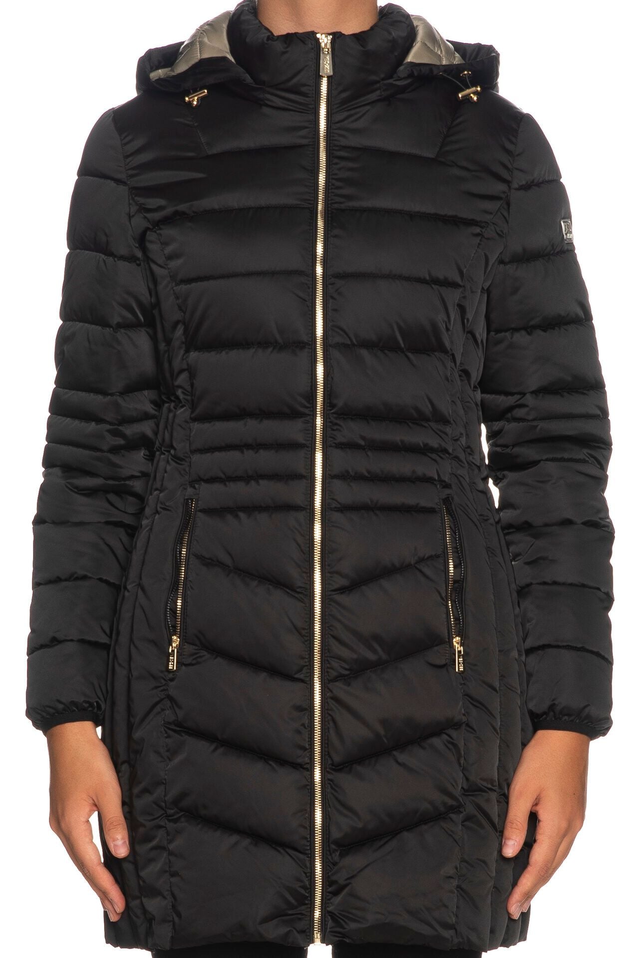 Yes Zee Chic Quilted Satin Puffer Jacket with Removable Hood